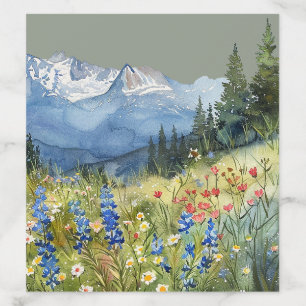 Watercolor Mountain Wildflowers Floral Sage Green Envelope Liner