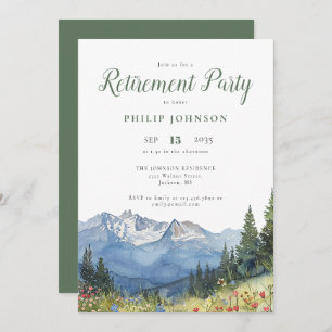 Watercolor Mountain Wildflowers Retirement Party Invitation