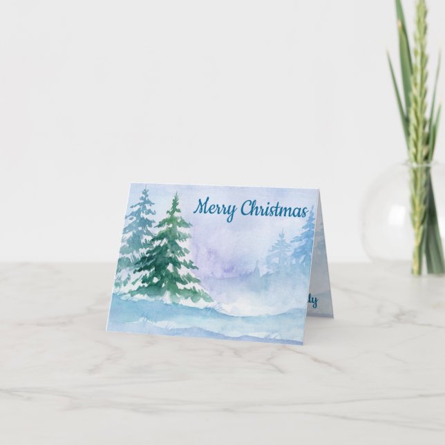 Watercolor Mountain Winter Holiday Greeting Card (Front)