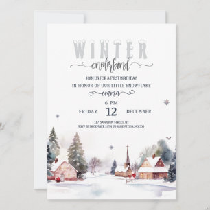 Watercolor Mountain Winter onederland 1st birthday Invitation