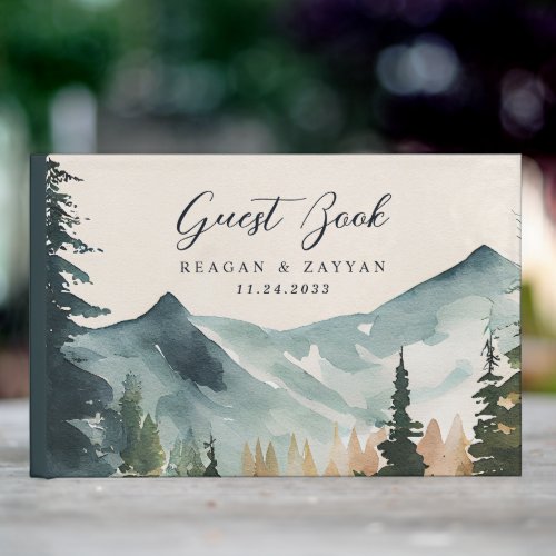 Watercolor Mountains And Pines Rustic Wedding Guest Book