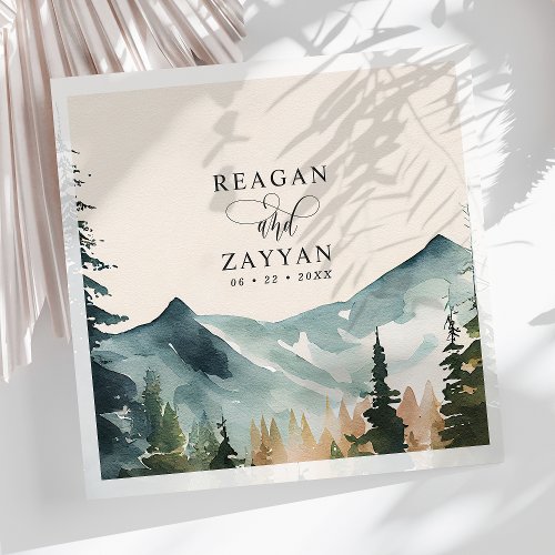 Watercolor Mountains And Pines Rustic Wedding Napkins