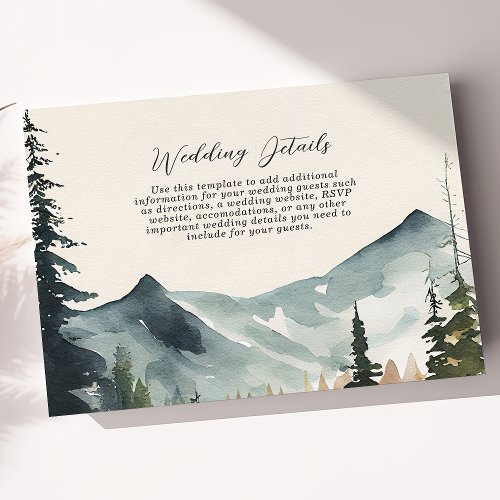 Watercolor Mountains And Pines Wedding Details Enclosure Card