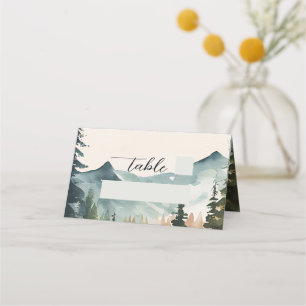 Watercolor Mountains And Pines Wedding Place Card