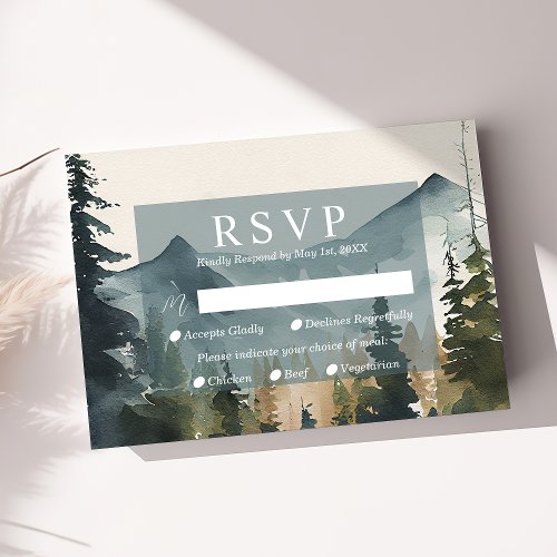 Watercolor Mountains And Pines Wedding RSVP Card