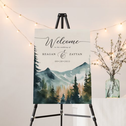 Watercolor Mountains And Pines Wedding Welcome Foam Board