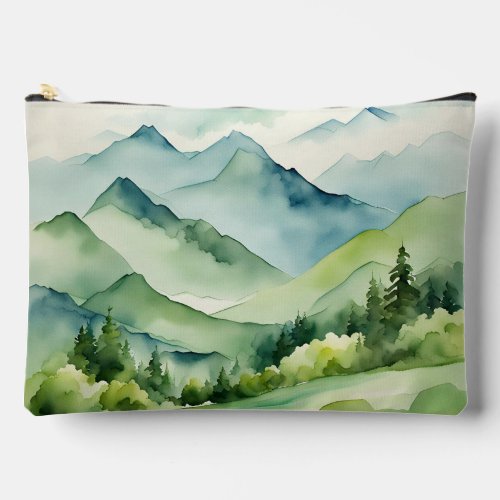 Watercolor Mountains and Trees Accessory Pouch