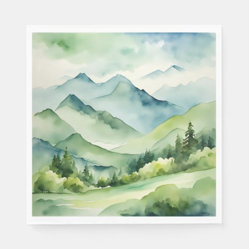 Watercolor Mountains and Trees Napkins