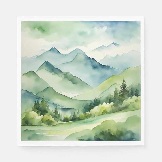 Watercolor Mountains and Trees Napkins (Front)