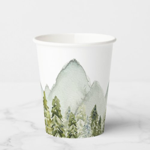 Watercolor Mountains and Trees Paper Cups