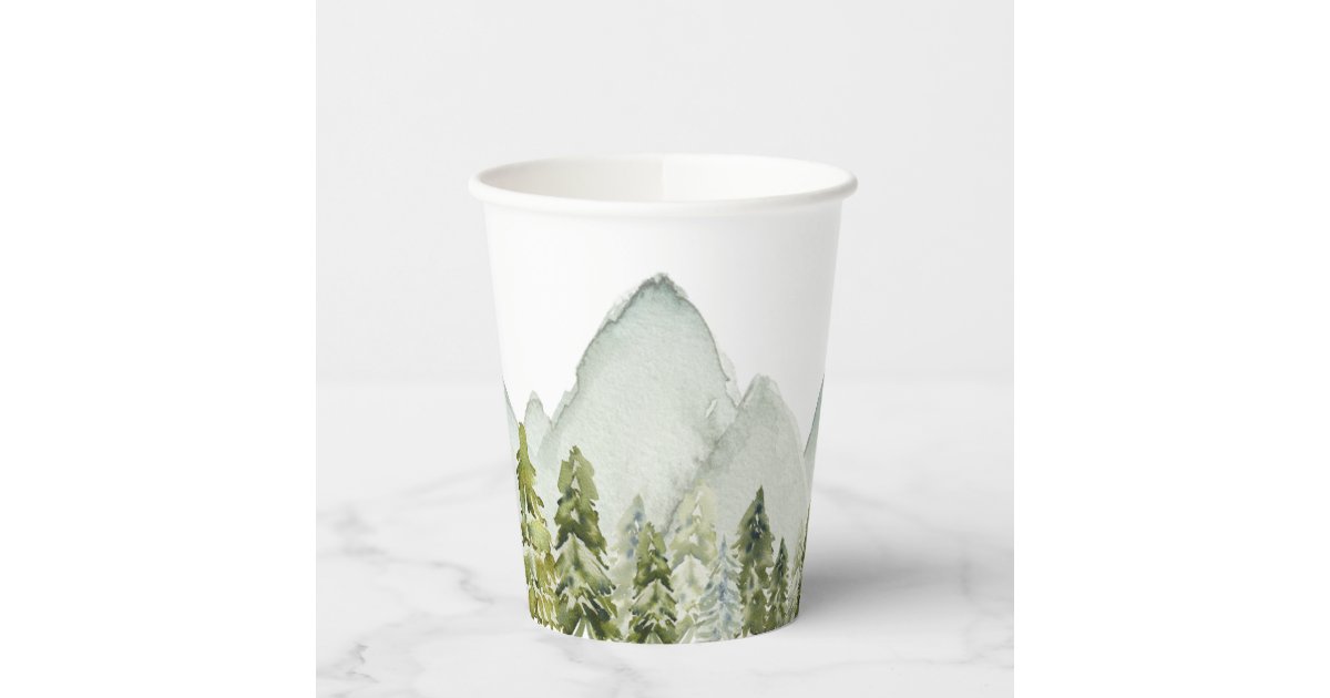 Watercolor Mountains and Trees Paper Cups | Zazzle