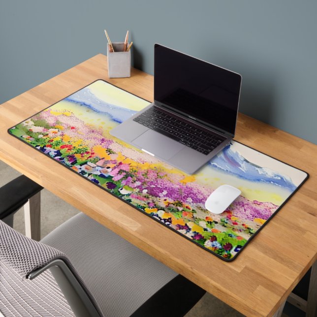Watercolor mountains and wildflowers desk mat (Office 2)