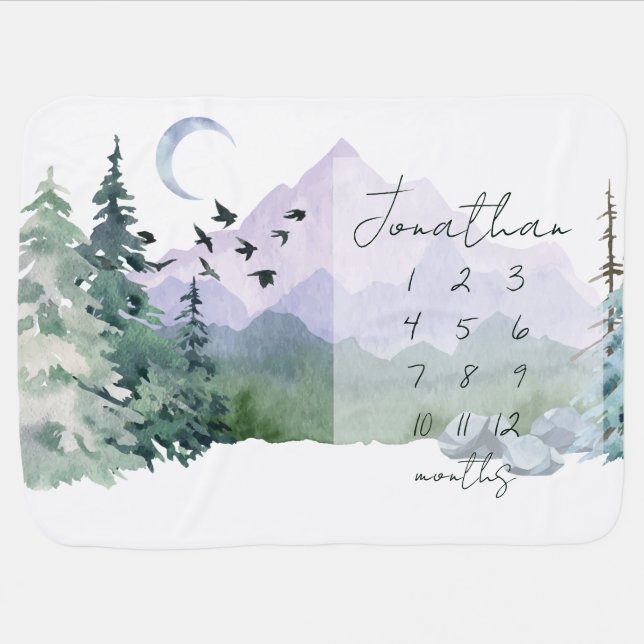 Watercolor Mountains Baby Milestone Blanket (Horizontal)