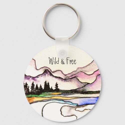Watercolor Mountains Basic Button Keychain