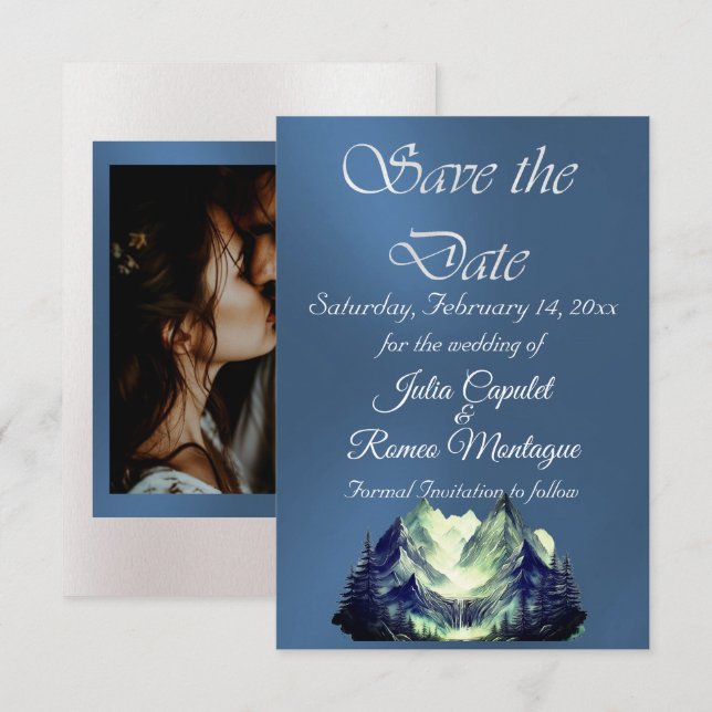 Watercolor Mountains Blue 2  Save The Date (Front/Back)