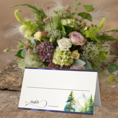 Watercolor Mountains - Blue Place Card