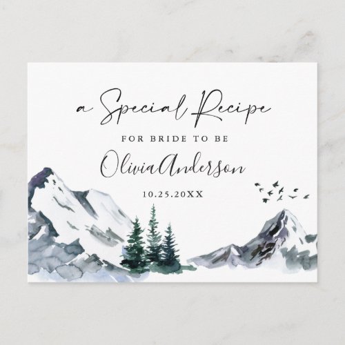 Watercolor Mountains Bridal Shower Recipe Card