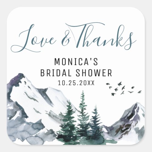 Watercolor Mountains Bridal Shower Thank You  Squa Square Sticker