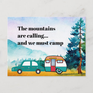 Watercolor Mountains Car and Camper New Address Po Postcard