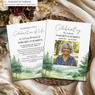 Watercolor Mountains Celebration Of Life Photo  Invitation