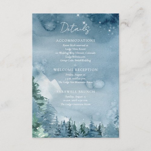 Watercolor Mountains Dark Dusk Blue Rustic Wedding Enclosure Card