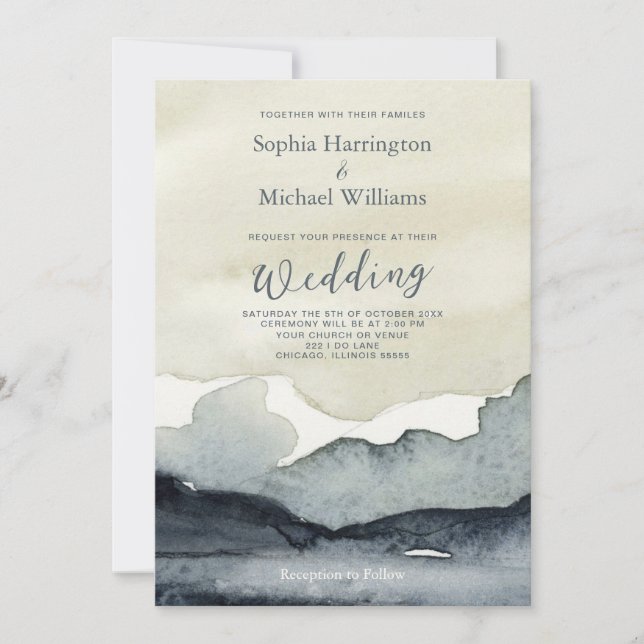 Watercolor Mountains Digital Wedding Invitation QR (Front)