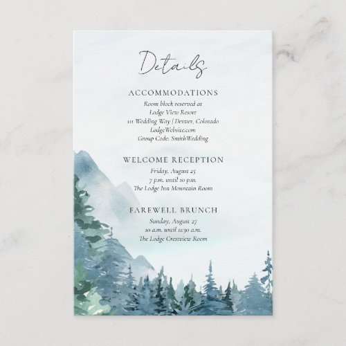 Watercolor Mountains Dusty Blue Rustic Wedding  Enclosure Card