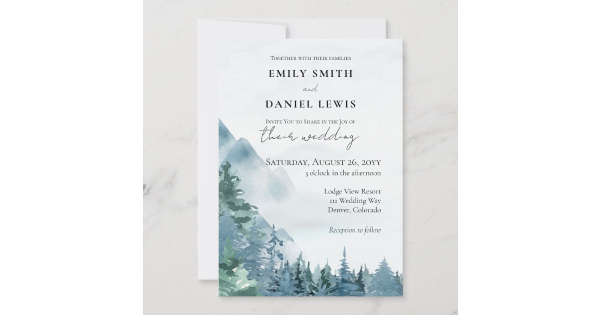 Rustic Watercolor Colorado Wedding Invitations