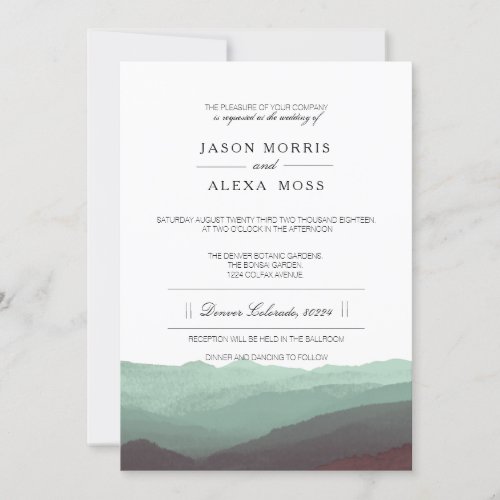 Watercolor Mountains  Elegant Wedding Invitation
