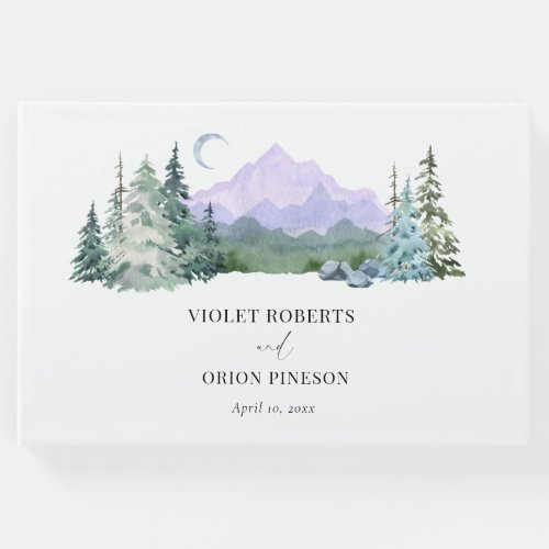 Watercolor Mountains Forest Elegant Wedding Guest Book