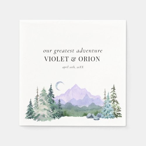 Watercolor Mountains Forest Rustic Wedding  Napkins