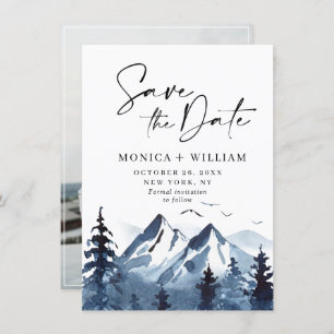 Watercolor Mountains Forest Wedding Photo Save The Date