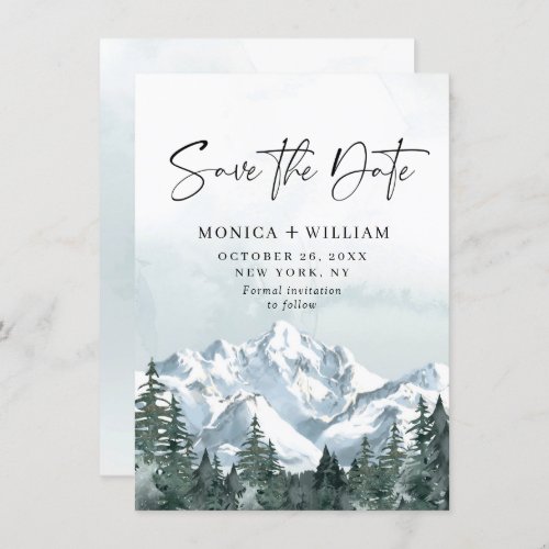 Watercolor Mountains Forest Wedding  Save The Date