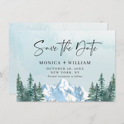 Watercolor Mountains Forest Wedding  Save The Date