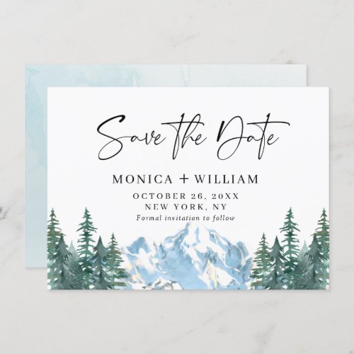 Watercolor Mountains Forest Wedding  Save The Date