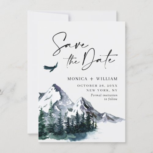 Watercolor Mountains Forest Wedding  Save The Date