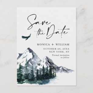 Watercolor Mountains Forest Wedding Save the Date Announcement Postcard