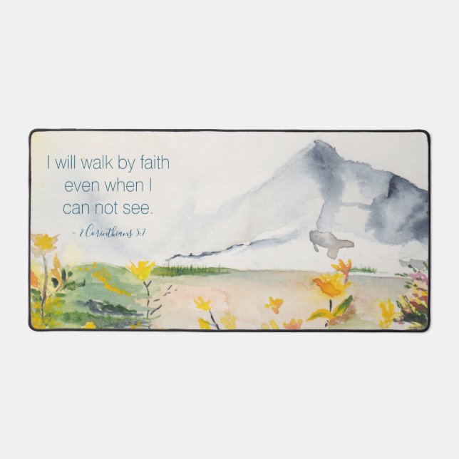 Watercolor Mountains Inspirational Scripture Desk Mat (Front)