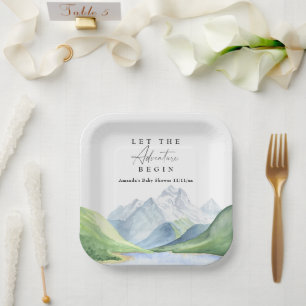 Watercolor mountains - Let the adventure begin Paper Plates