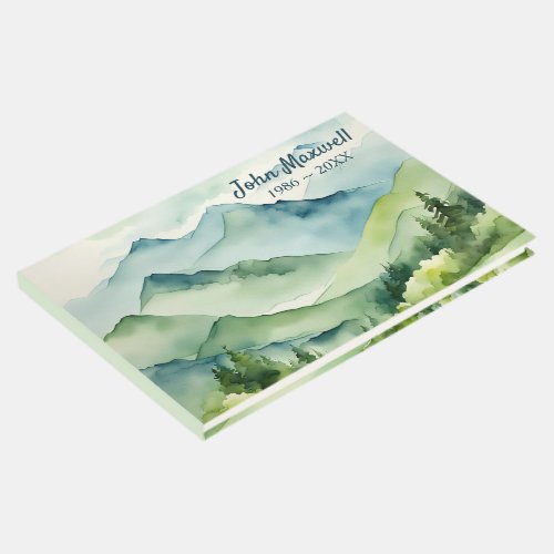 Watercolor Mountains Memorial Service Guest Book