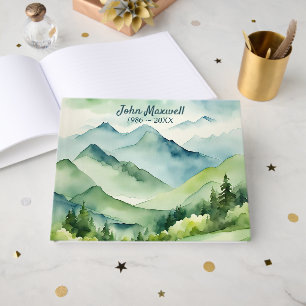 Watercolor Mountains Memorial Service Guest Book