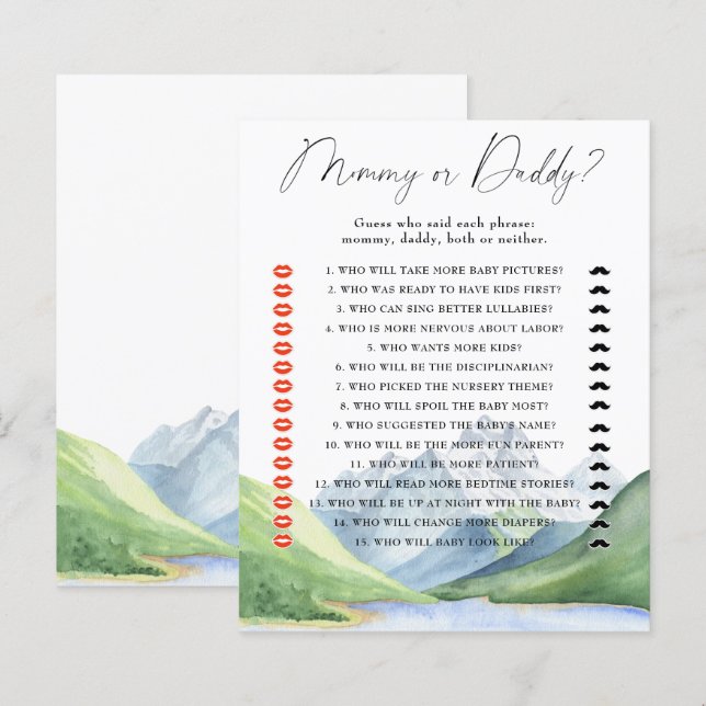 Watercolor mountains - mommy or daddy game (Front/Back)