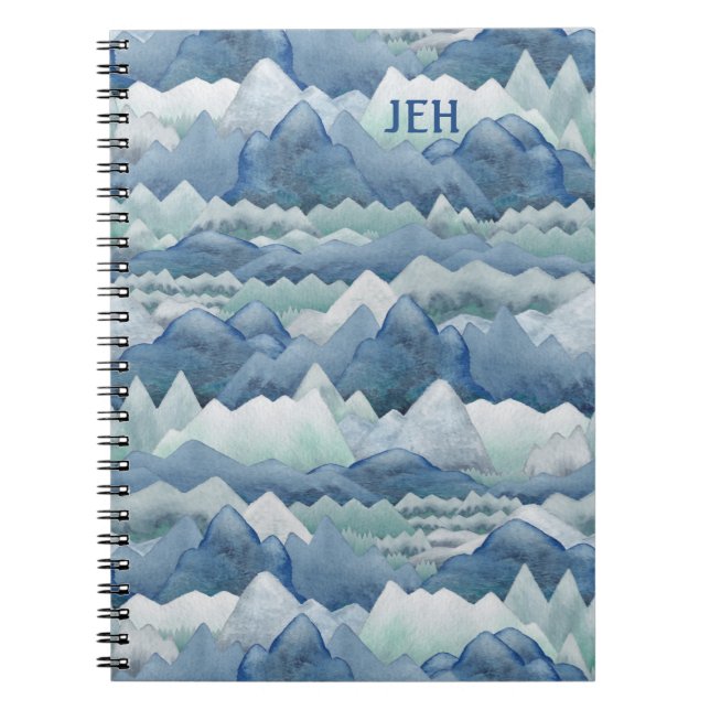 Watercolor Mountains Monogram Spiral Notebook (Front)