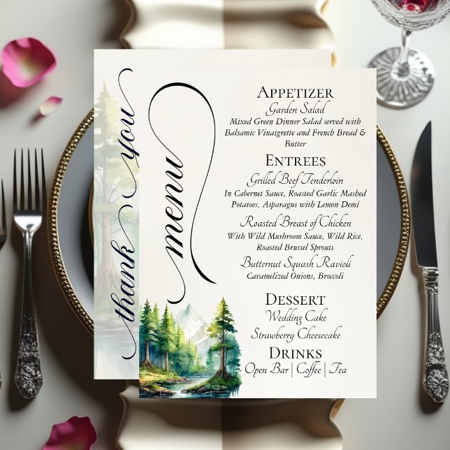  Watercolor Mountains, Monogram & Thank You  Menu (Creator Uploaded)