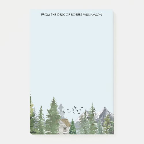 Watercolor Mountains Nature Fir Trees Forest Cabin Post_it Notes