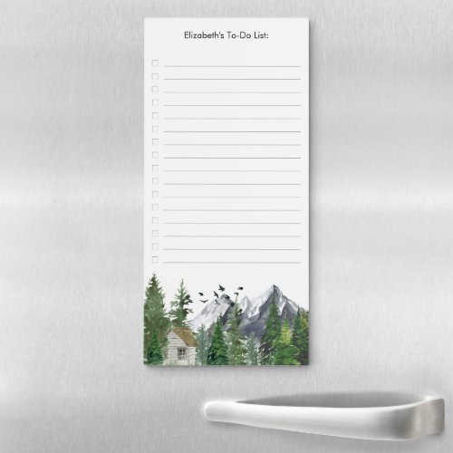 Watercolor Mountains Nature Forest Trees Checklist Magnetic Notepad
