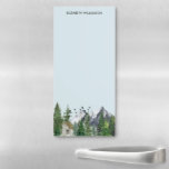 Watercolor Mountains Nature Forest Trees Rustic Magnetic Notepad<br><div class="desc">Customizable text/name design with watercolor painted landscape with mountains,  forest,  and a cabin.</div>