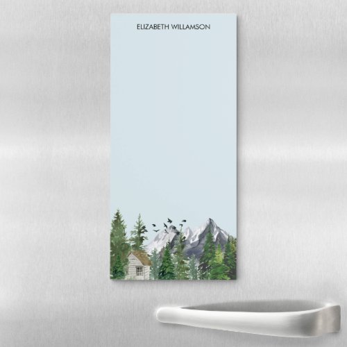 Watercolor Mountains Nature Forest Trees Rustic Magnetic Notepad