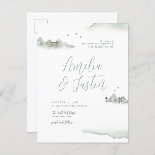 Watercolor Mountains Outdoor Destination Wedding Invitation Postcard
