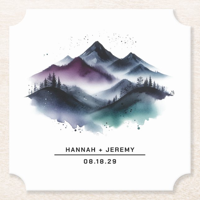 Watercolor Mountains Paper Coaster (Front)